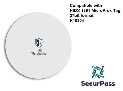 HID® 1391 MicroProx Tags® Compatible PVC Adhesive Tag -  H10304 37bit format)